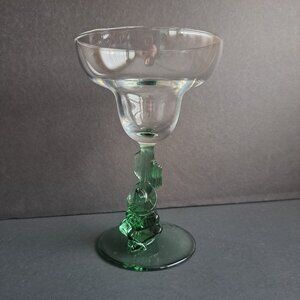 Siesta Margarita Glass 7" Green Cactus Stem Sleeping Man Mexican Style 4.5" Wide